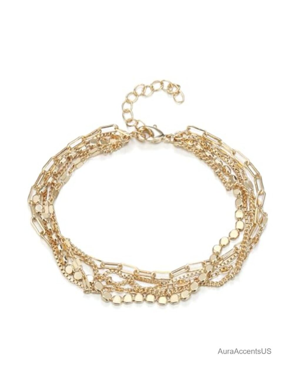 14k Gold Plated Chain Bracelet Set for Women Stacking Layered Adjustable Dainty